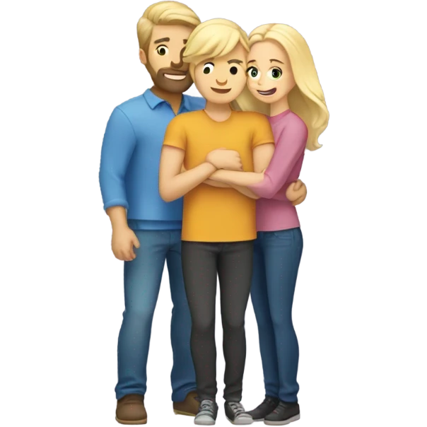 blonde couple hugging, a man with a blonde short beard and short blonde hair and a woman with long blonde hair emoji