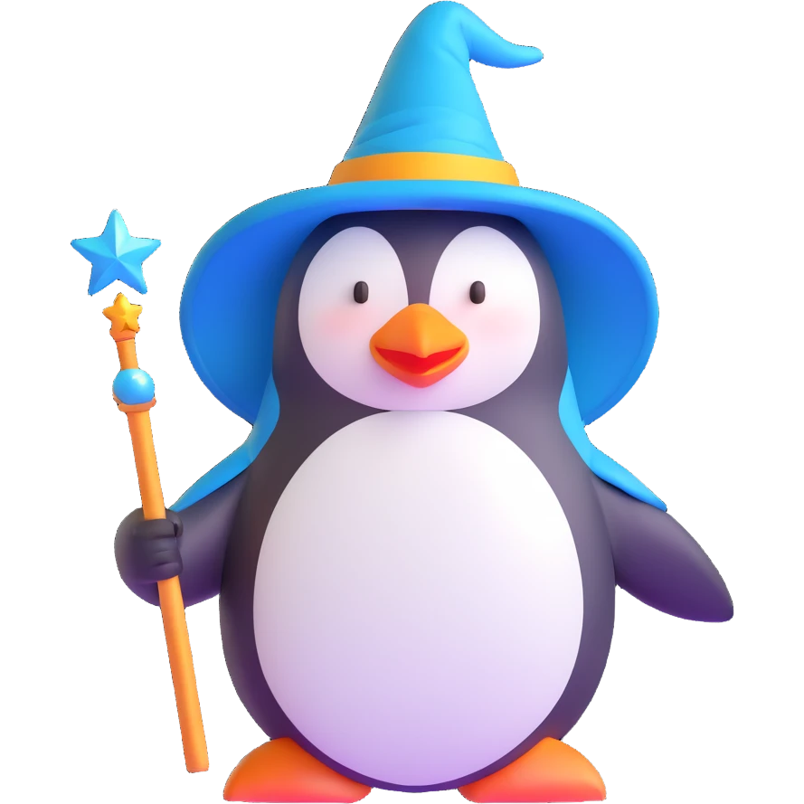 penguin wizard with magic wand emoji