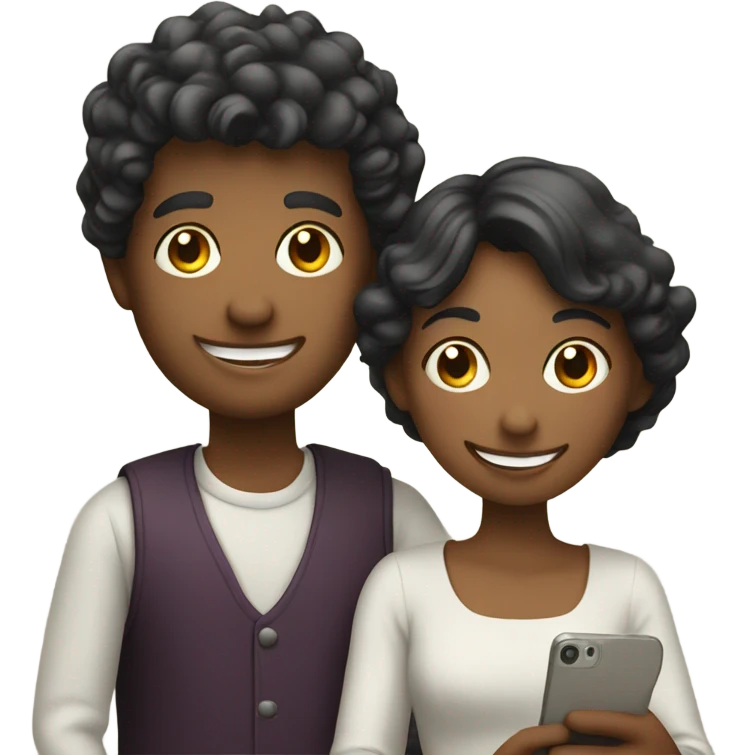 smiling couple with smartphone emoji