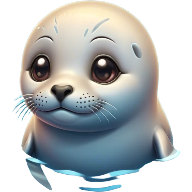 Cinematic Cute Seal Portrait Emoji, Head tilted playfully and inquisitively, with a shiny, smooth body accented by a subtle blush and round, sparkling eyes, Simplified yet irresistibly adorable features, highly detailed, glowing with a warm, friendly aquatic glow, high shine, affectionate and lively, stylized with a touch of endearing charm, soft glowing outline, capturing the essence of a mischievous marine friend that feels like it could pop out of the screen into your arms! emoji