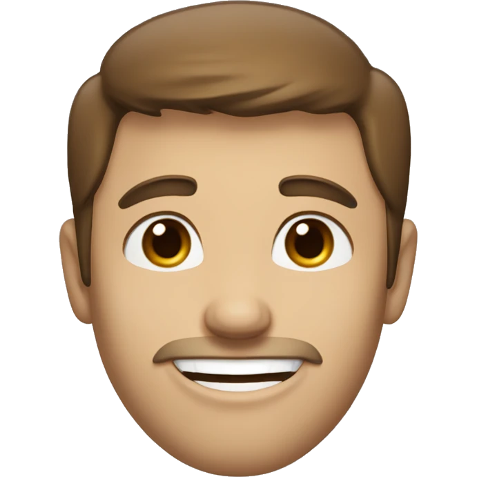 A smiling blue-eyed man with brown hair lightly unshaven emoji