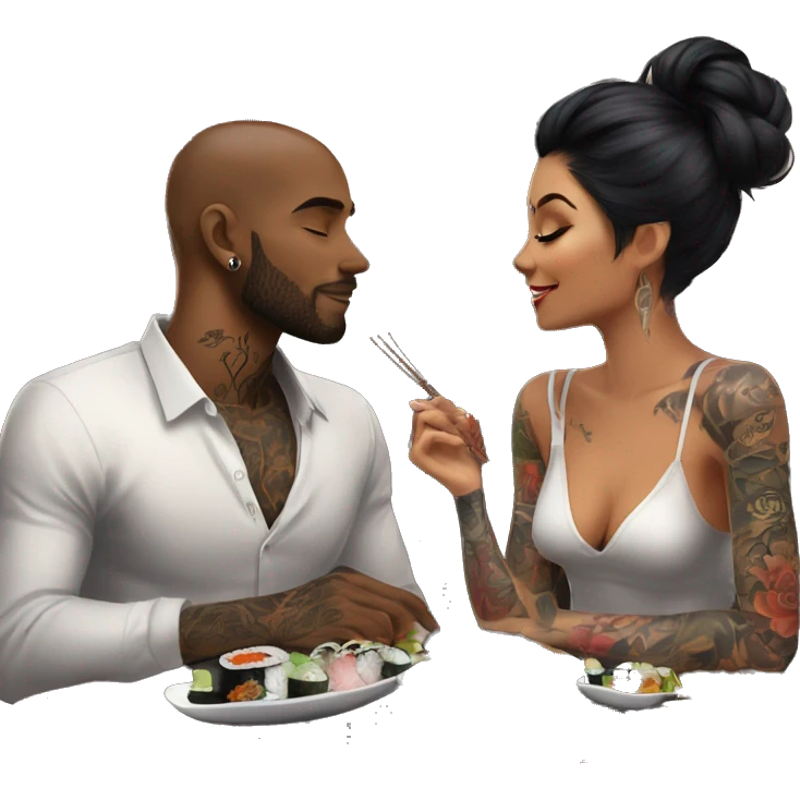 Romantic sushi dinner date for beautiful tattooed couple emoji