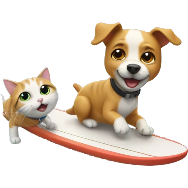 Cat surfing with dog emoji