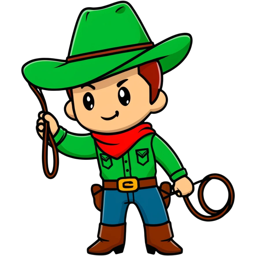 Cowboy wearing a green hat with a lasso emoji