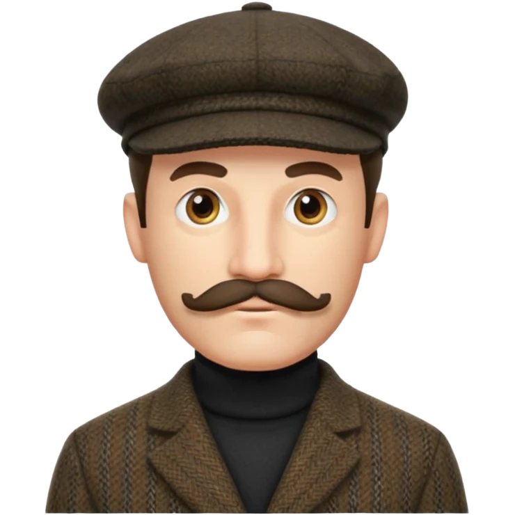 Big mustache sideburns sport coat black turtleneck tweed flat cap squinty eyes emoji