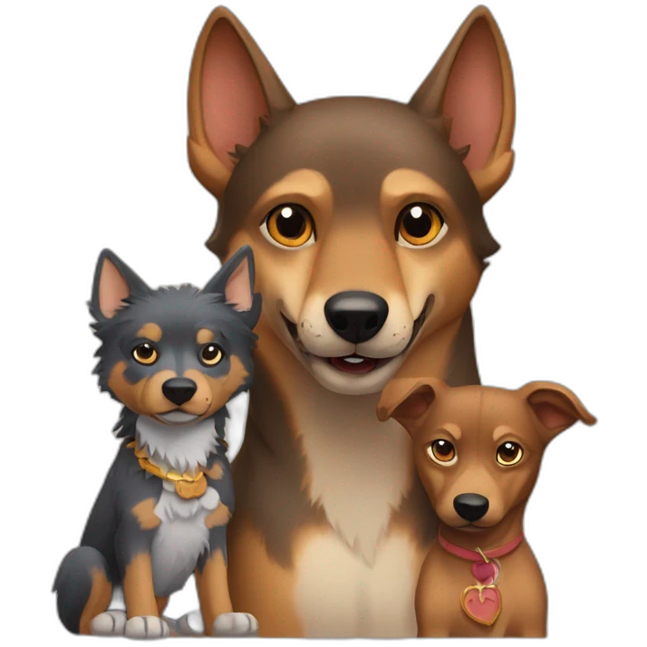 Wolf with Daschhund and Minpin like friends emoji