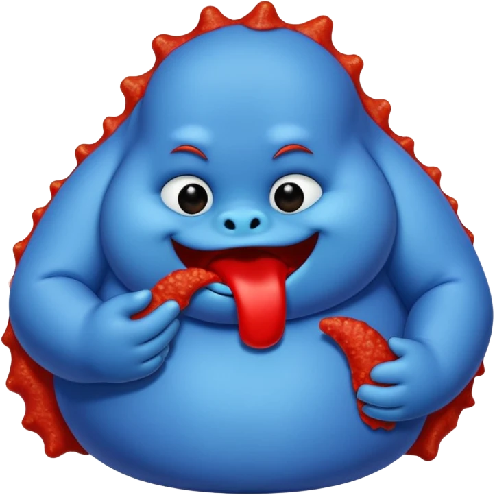 A fat blue takis Alive eating red takis emoji