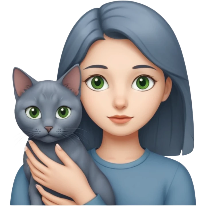 girl holding a russian blue cat with green eyes emoji