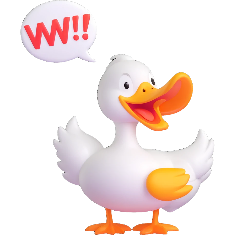 A cartoon-style duck with its beak open, inside a speech bubble it shouts “WAK!” in bold comic-style letters. Fun and expressive, white background emoji