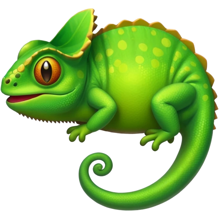 green chameleon looking at me, make it look like an emoji and standalone, with no branch emoji