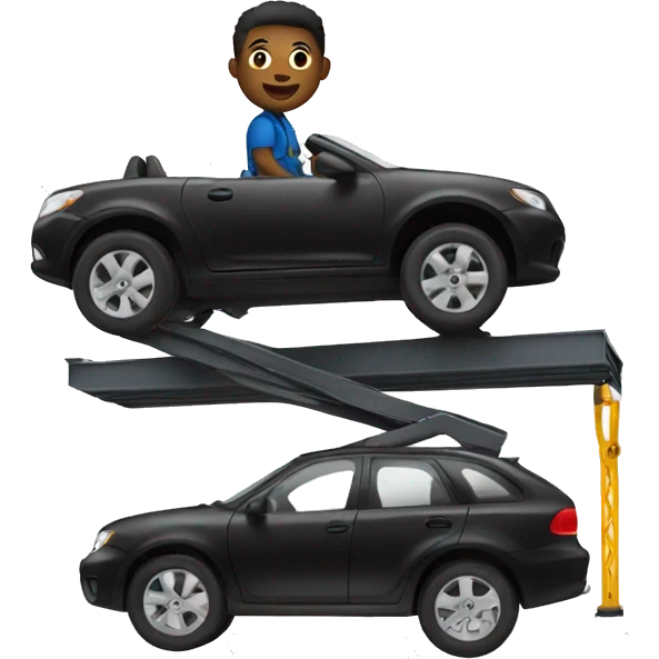 Black mechanic under a car on a lift emoji