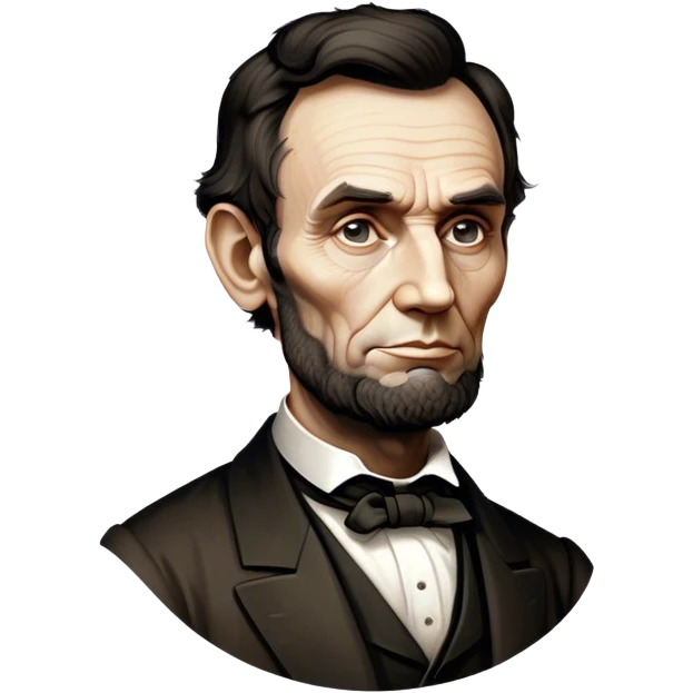 Cinematic Realistic Abraham Lincoln Portrait Emoji, depicted as a stoic iconic statesman with a tall dignified silhouette and thoughtful expression, rendered with detailed textures and dramatic historical lighting that captures his timeless presence. emoji
