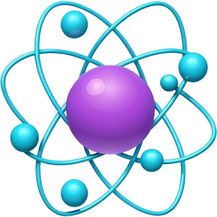 minimalistic atom, neon purple (#8B5CF6) and cyan (#00E0FF), representing Atom team creativity and innovation, clean tech design emoji