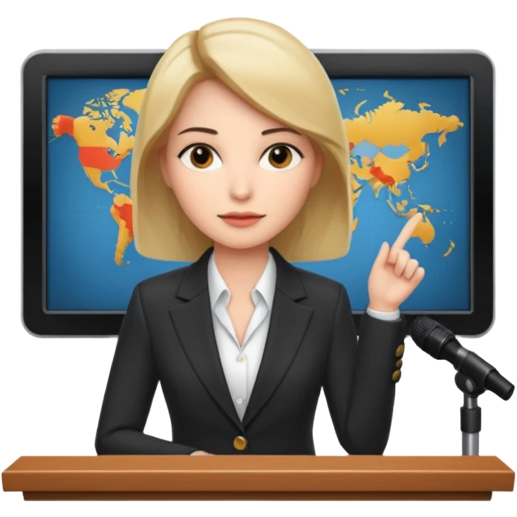 news anchor woman, with a screen with a prompter in front of her emoji