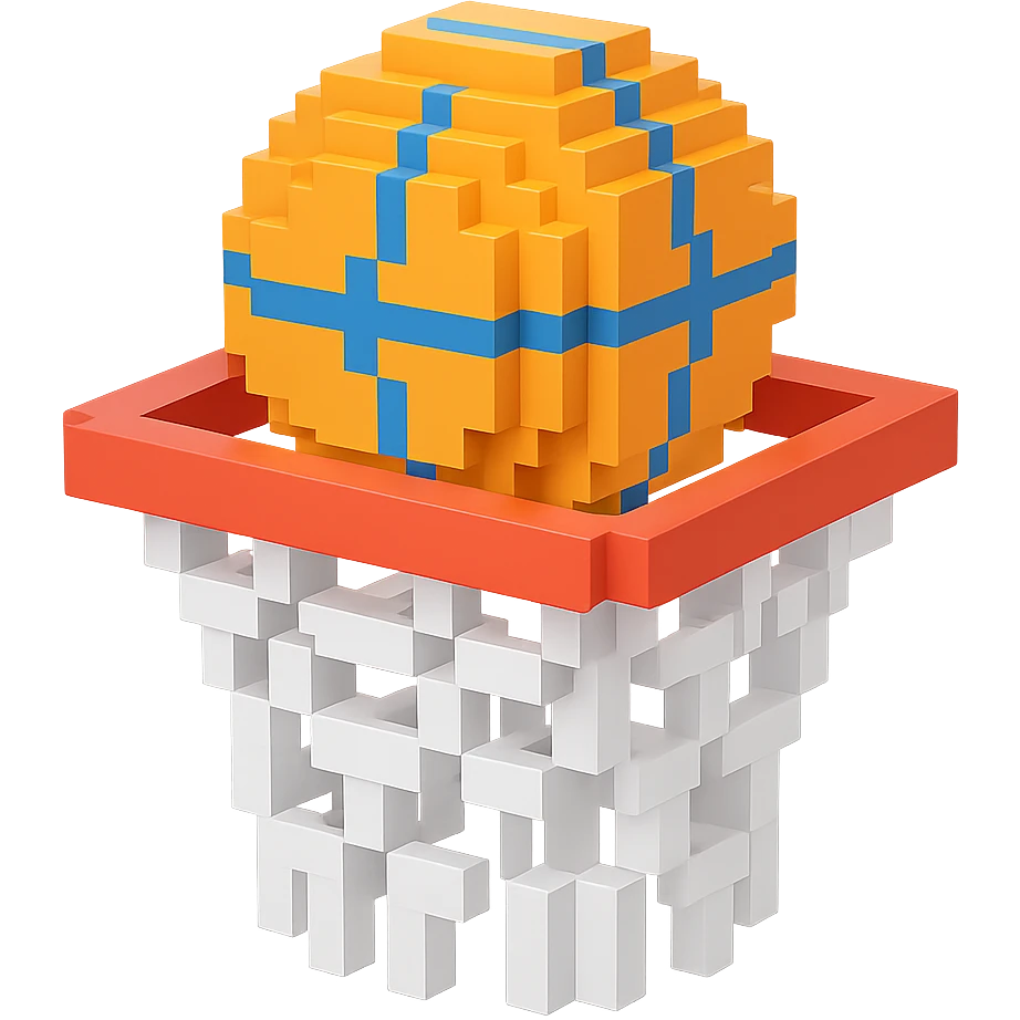 A voxel-style basketball in a net, variation 2 emoji