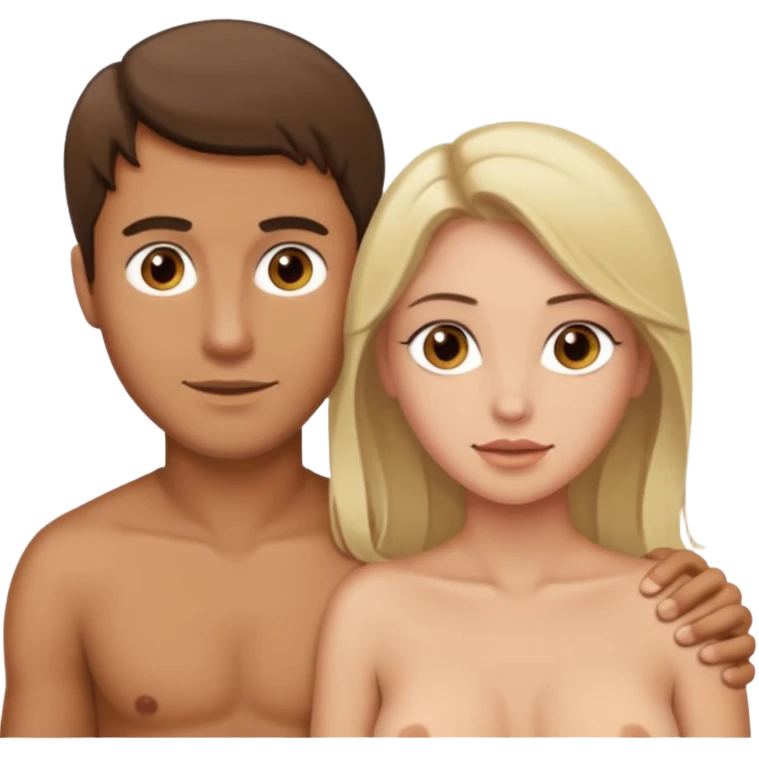 Light brown brunette man having sex with white blonde woman hazel eyes  emoji