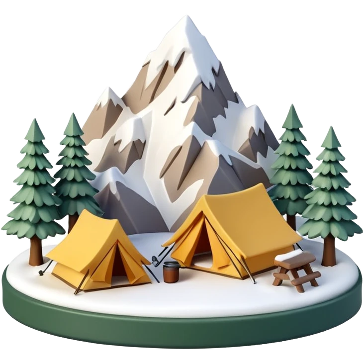 mini diorama of snowy mountains with small camp setup emoji