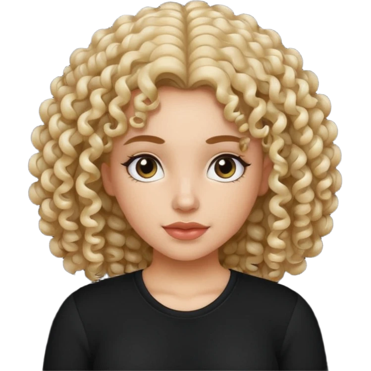 Blanquita con rizos y camisa negra  emoji