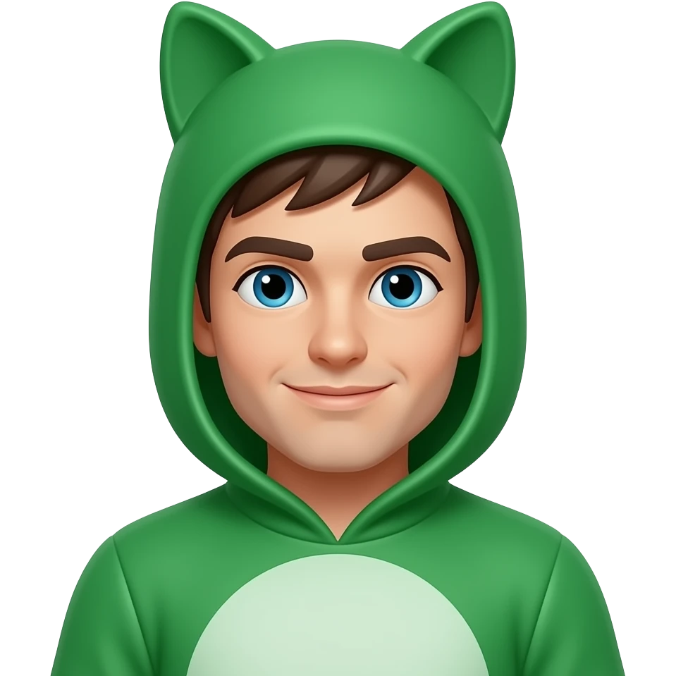 man in green costume with cat ears emoji