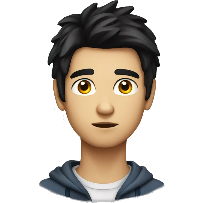 Long black hair teenager boy serious face emoji