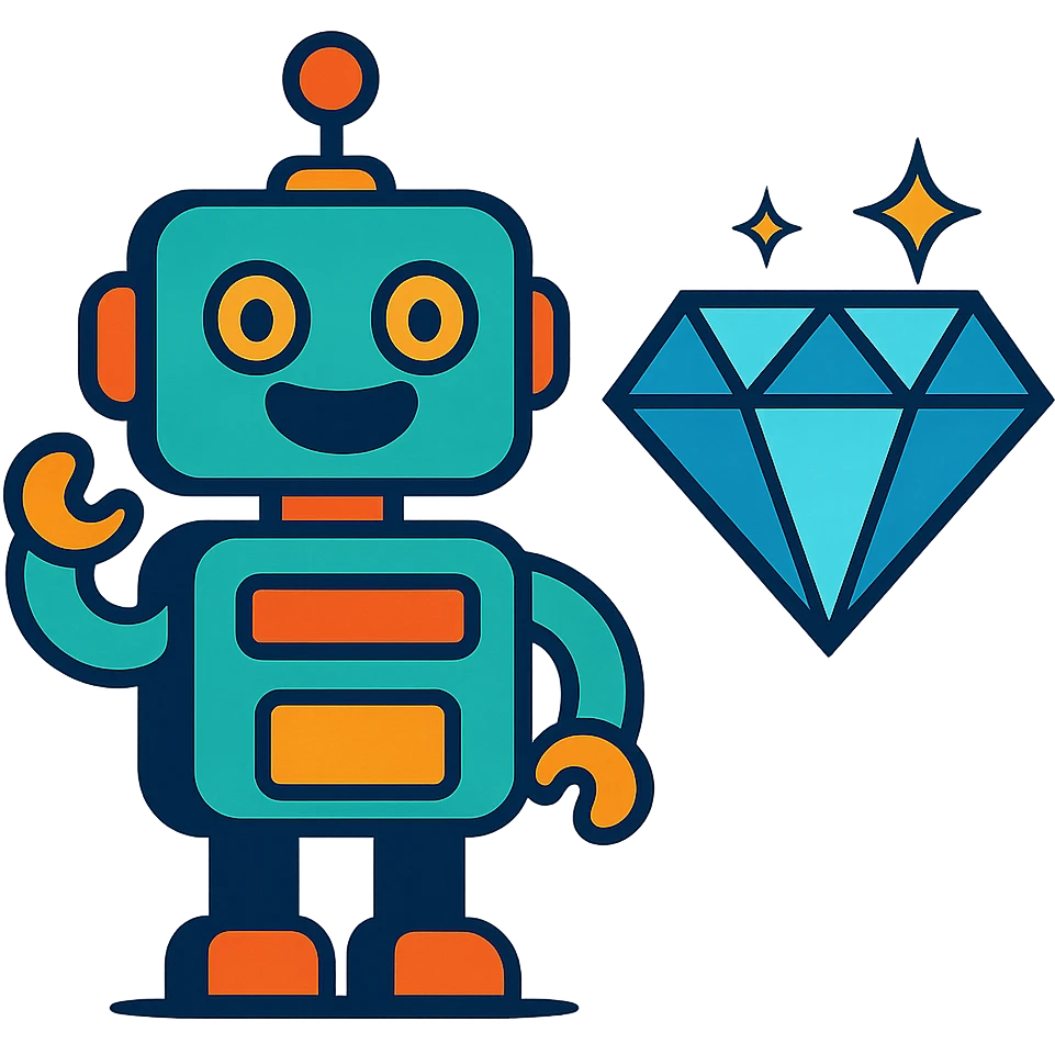 smiling robot and a large blue diamond emoji