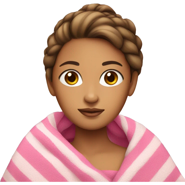 girl with tan skin and a brown bun with a pink blanket over her emoji