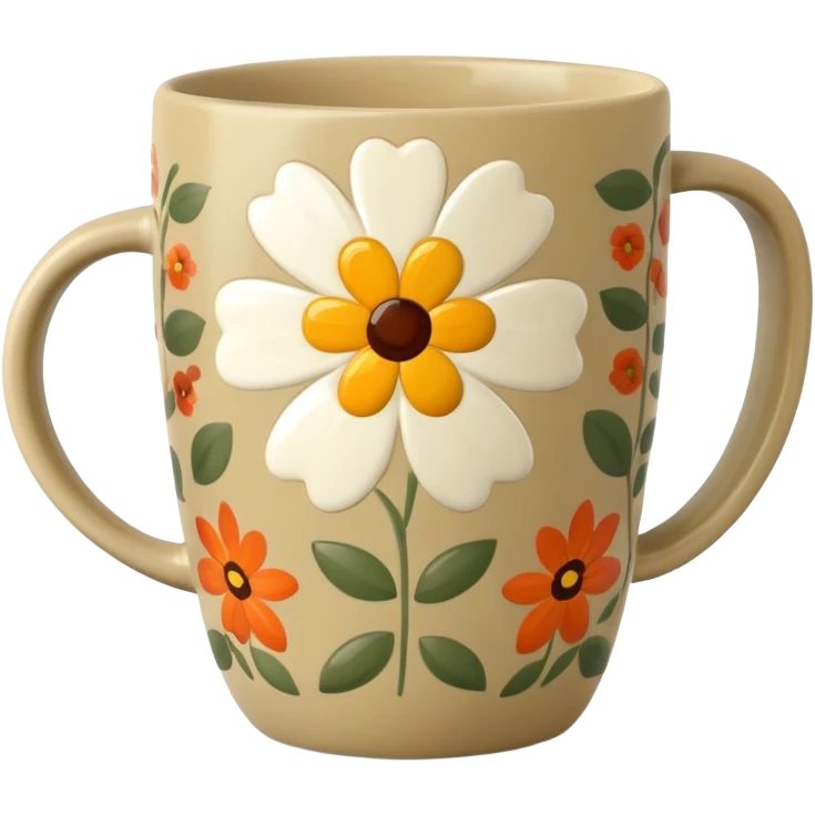 Cinematic Realistic Khaki Coffee Mug with Flower Pattern emoji