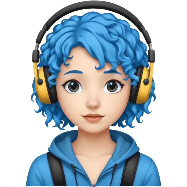 blue haired earringed heaphone wearing girl very curly haired emoji