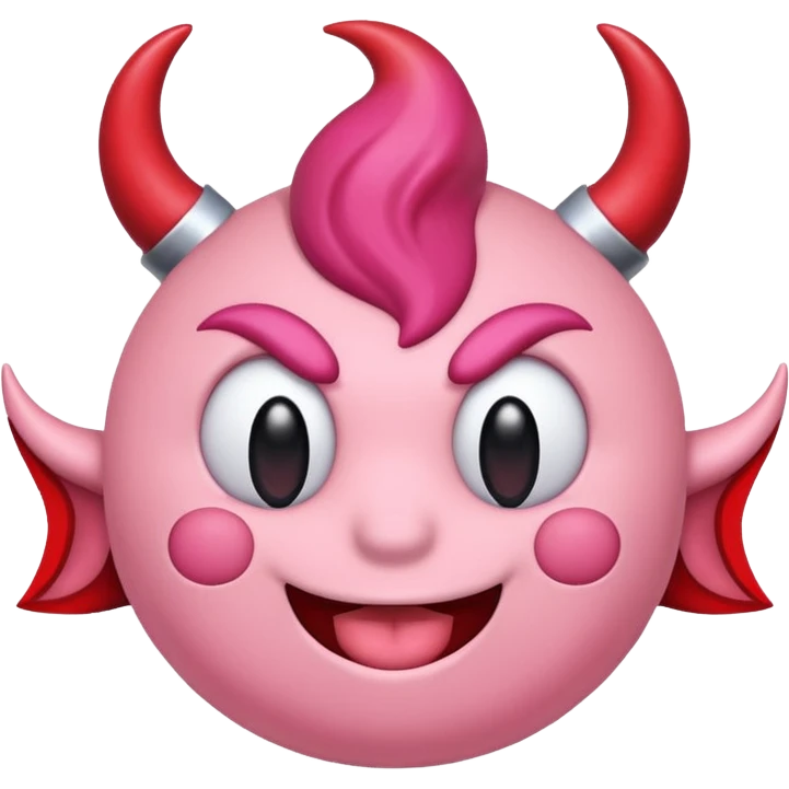 Kirby sitting with devil red horns emoji