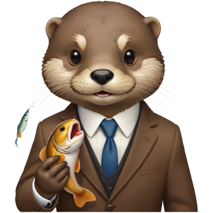 otter wearing a suit eating fish emoji