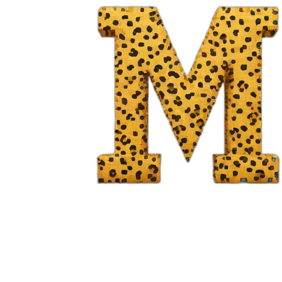 Letter "M" made of cube of pixels with cheetah pattern emoji