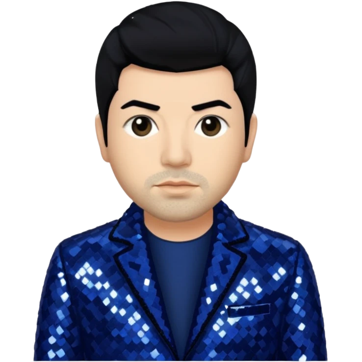 Chino Moreno with black hair, navy blue sequin outfit  emoji