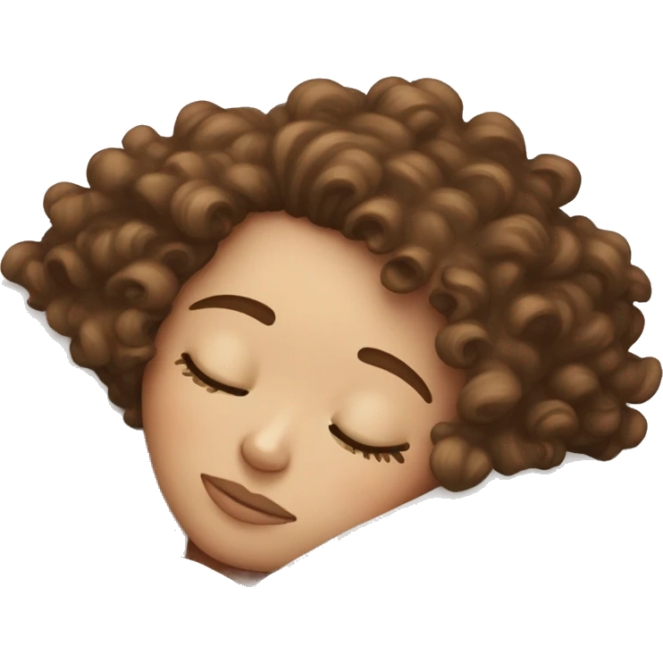 White girl with curly brown hair sleeping on pillow  emoji