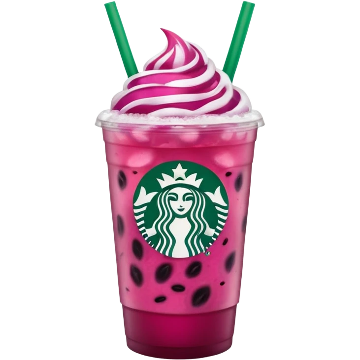 Starbucks dark pink dragonfruit refresher. no pink cream on top. starbucks logo. emoji