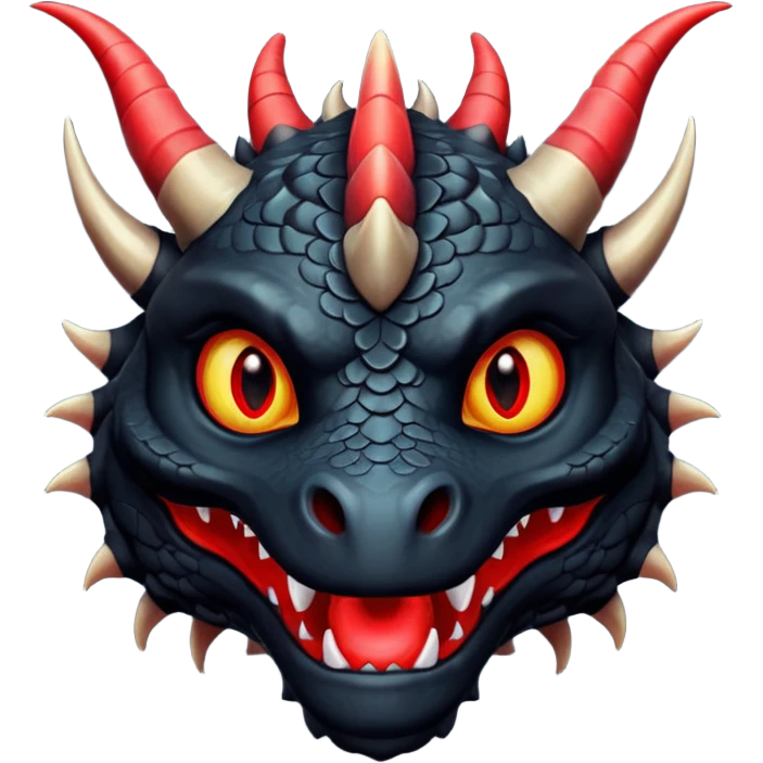 A black dragon with red brillants eyes, great black horns who say hi. emoji