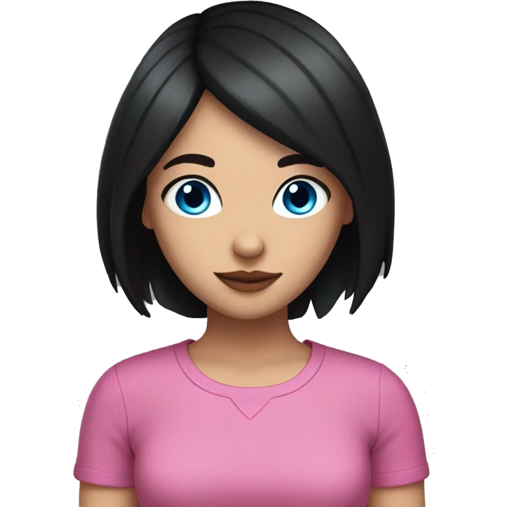White girl with straight black hair wearing fox ears with a pink top and blue eyes emoji