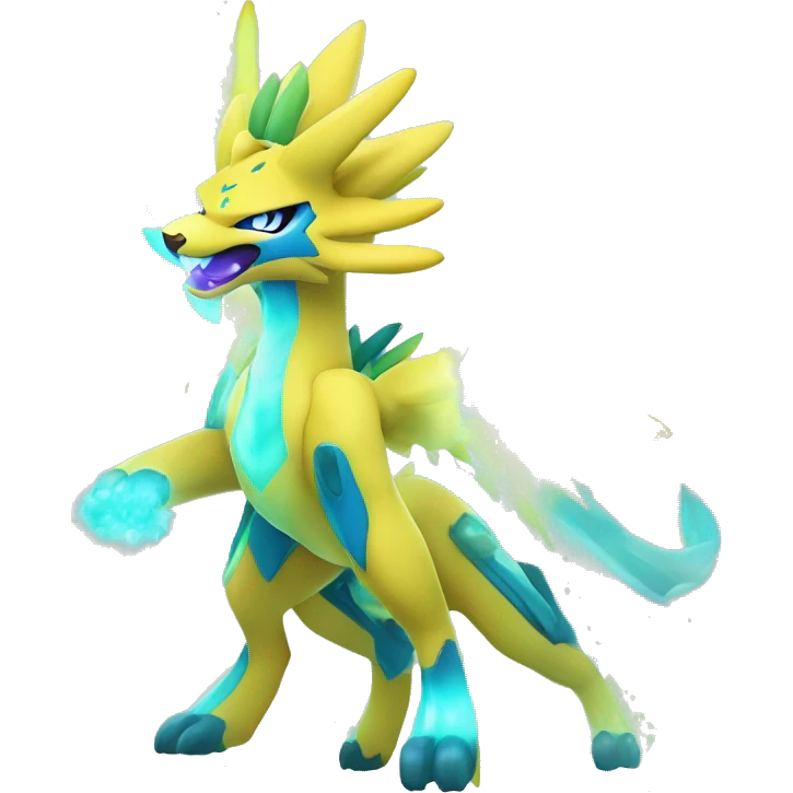 Celestial Powerful Nebula-Crystallic Colorful Vibrant Colors Flying Advanced Zeraora-Aurorus-Fakémon-Legendary-Pokémon-Creature Full Body emoji