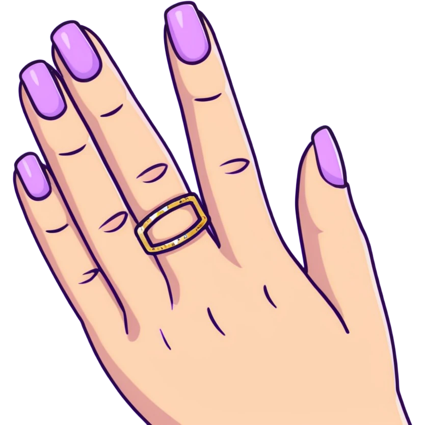 lilac pastel manicure with glitter effects emoji