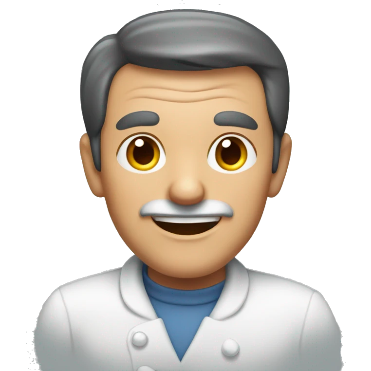 smiling old man with dark hair in kitchen emoji