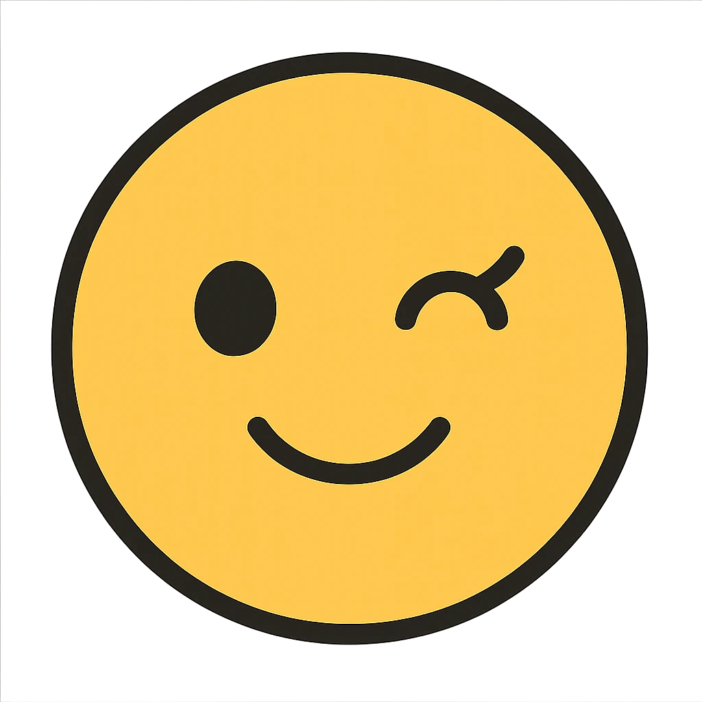 flat toon style face emoji with one joined eyelash emoji