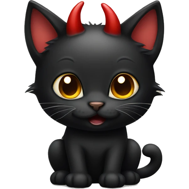 black kitten with devil horns emoji