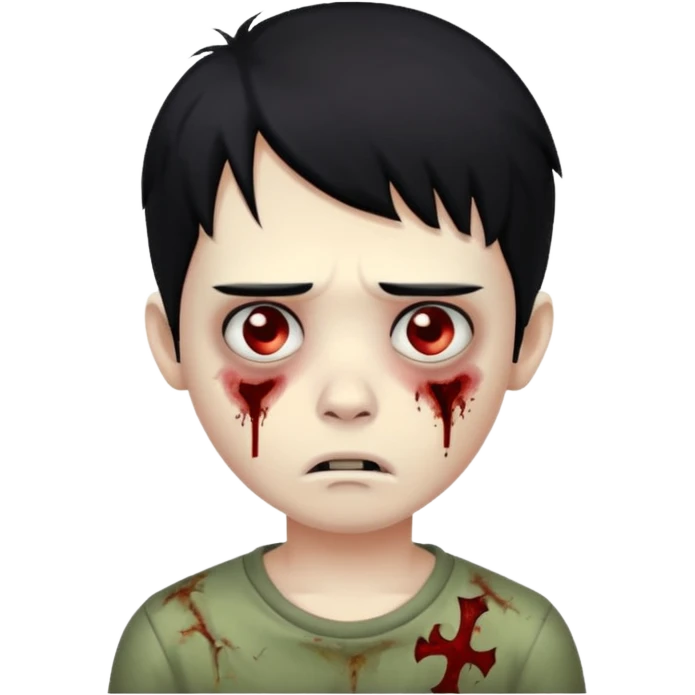 boy zombie with black hair, sad expression emoji