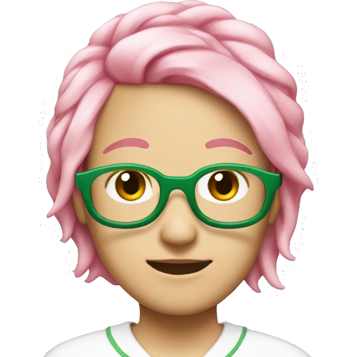 pink hair, Japanese, green color GLASSES, white, ONLY PINK HAIR JUST PINK HAIR emoji