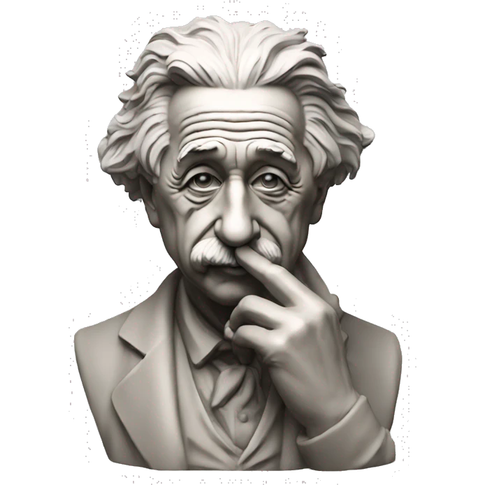 philosopher albert einstein statue with hand near his face emoji