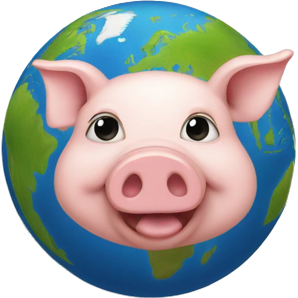 A pig in front of the world emoji