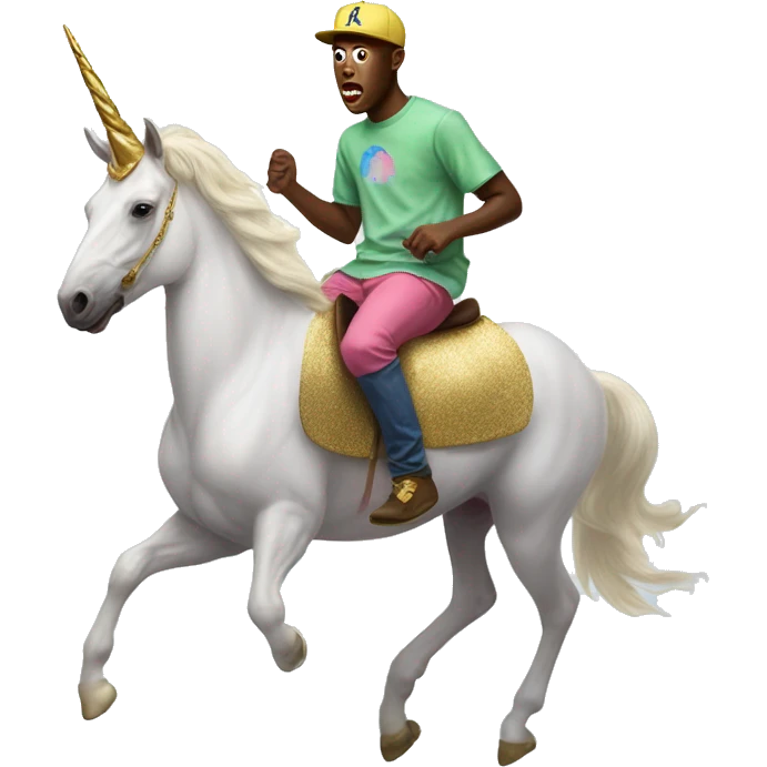 Tyler, The Creator riding a unicorn ￼ emoji