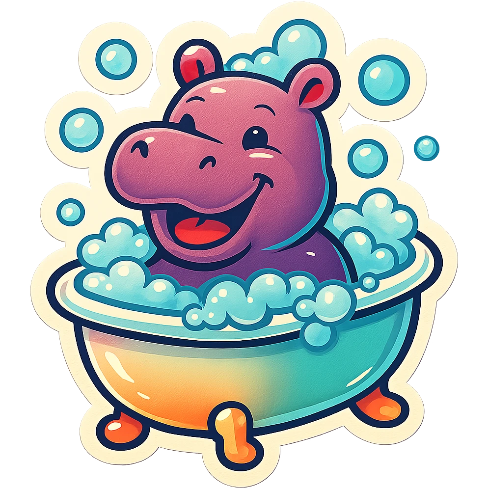 happy hippo with bubbles in bathtub emoji