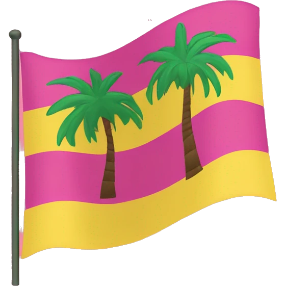 floptropica flag with a pink background and yellow stripes and there is a palm tree amblem in the middle of the flag emoji