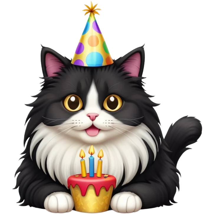 Fluffy black long haired cat birthday emoji