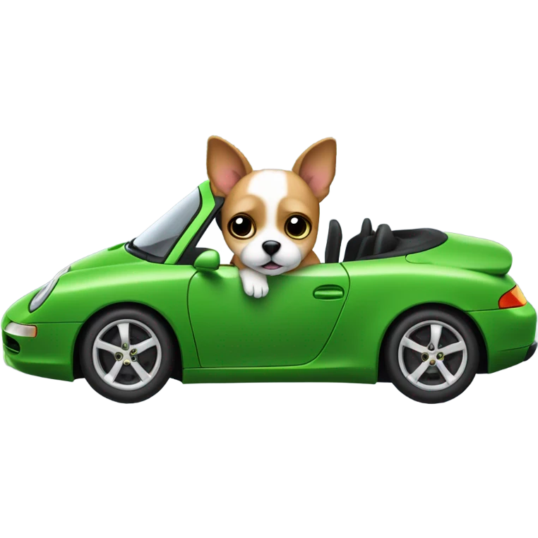 Small dog driving green Porsche emoji
